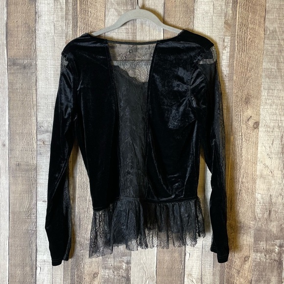 Allison NY Velvet Lace Long Sleeve V-Neck Peplum Dark Academia Blouse - Picture 4 of 10